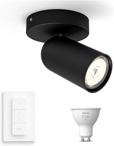 Philips Hue Pongee Opbouwspot (Zwart) - Warmwit Licht - Incl. Hue Dimmer Switch - Wandspot of Plafondspot met 1 Lichtpunt - GU10 - Hue White