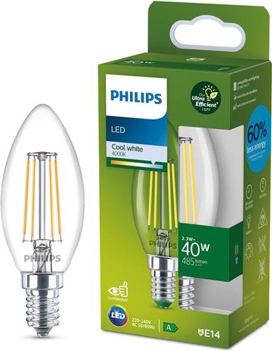 Philips Ultra Efficient LED kaarslamp Transparant - 40 W - E14 - Koelwit licht - Energielabel A