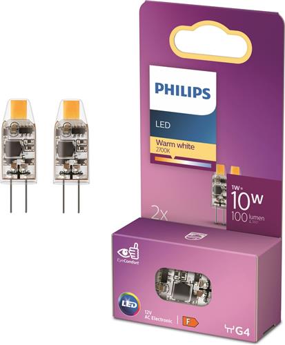 Energiezuinige Philips LED Capsule Transparant - 10 W - G4 - warmwit licht - 2 stuks - Bespaar op energiekosten