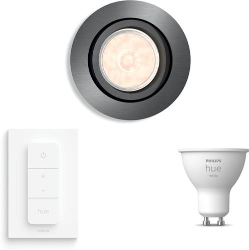 Philips Hue Donegal Inbouwspot (Antraciet) - Rond - GU10 - Warmwit Licht - Incl. Hue Dimmer Switch - Hue White