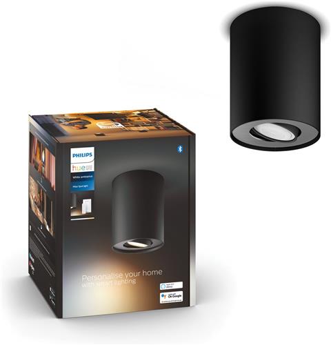 Philips Hue Pillar opbouwspot - warm tot koelwit licht - 1-spot - zwart - 1 dimmer switch