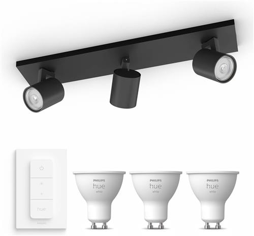 Philips Hue Runner Opbouwspot (Wit) - Warmwit Licht - Incl. Hue Dimmer Switch - Plafondspot met 3 Lichtpunten - GU10 - Hue White