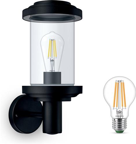 Philips Listra Wandlamp voor Buiten Opwaarts (Zwart) - Buitenlamp - E27 - Warmwit Licht - Niet Dimbaar