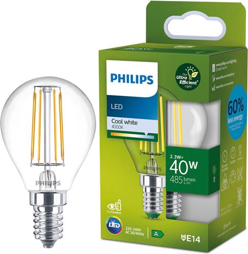 Philips Ultra Efficient LED kogellamp Transparant - 40 W - E14 - Koelwit licht - Energielabel A