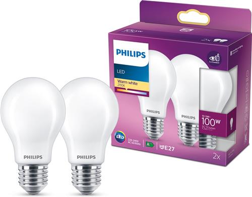 Philips energiezuinige LED Lamp Mat - 100 W - E27 - warmwit licht - 2 stuks - Bespaar op energiekosten