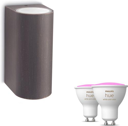 Philips Hue Nightingale Wandlamp voor Buiten Up & Down (Roestbruin) - Buitenlamp - GU10 - Wit en Gekleurd Licht - Hue White and Color Ambiance