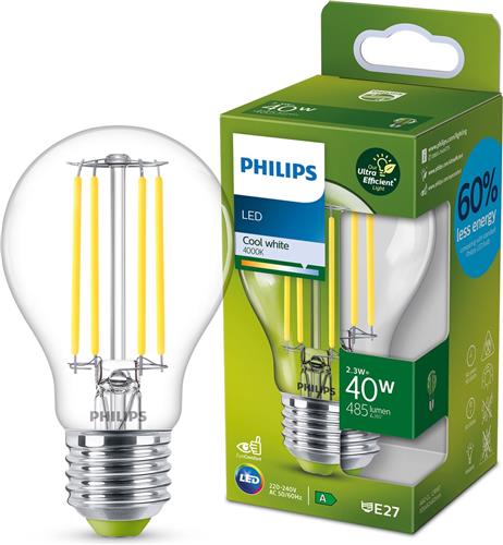 Philips Ultra Efficient LED lamp Transparant - 40 W - E27 - koelwit licht