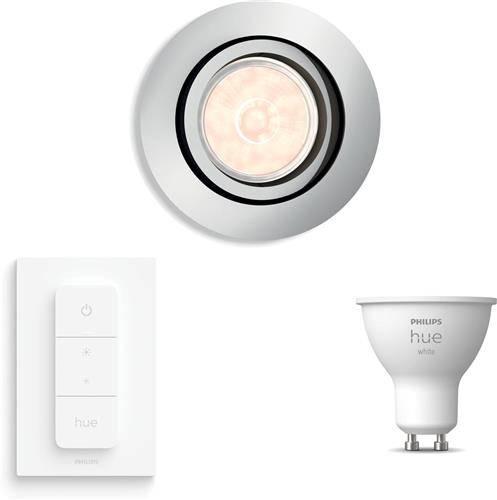 Philips Hue Donegal Inbouwspot (Chroom) - Rond - GU10 - Warmwit Licht - Incl. Hue Dimmer Switch - Hue White