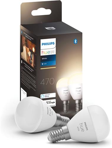 Philips Hue Kogellamp Lichtbron E14 Duopack - zachtwit licht - 5,7W - Bluetooth - 2 Stuks