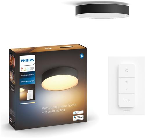 Philips Hue Enrave plafondlamp - warm tot koelwit licht - zwart - 38cm - 1 dimmer switch