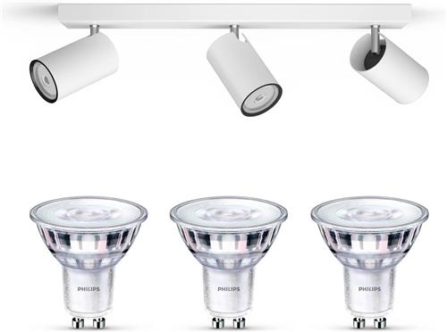 Philips Kosipo Opbouwspot (Wit) - Warmwit Licht - Plafondspot met 3 Lichtpunten - GU10 - SceneSwitch - Eenvoudig Dimbaar met Je Klassieke Schakelaar