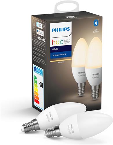 Philips Hue Kaarslamp Lichtbron E14 - zachtwit licht - 5,2W - Bluetooth - 2 Stuks