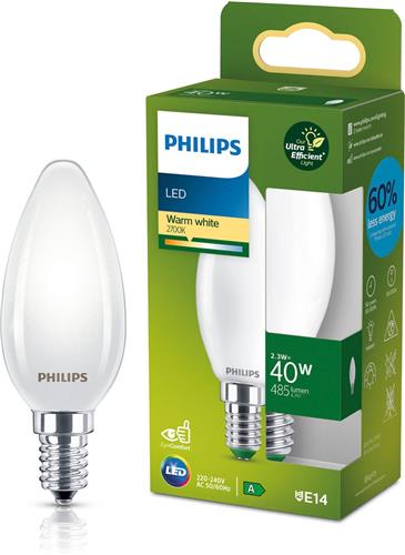 Philips Ultra Efficient LED - Kaarslamp - Mat - 40W - E14 fitting - warmwit licht - Energielabel A