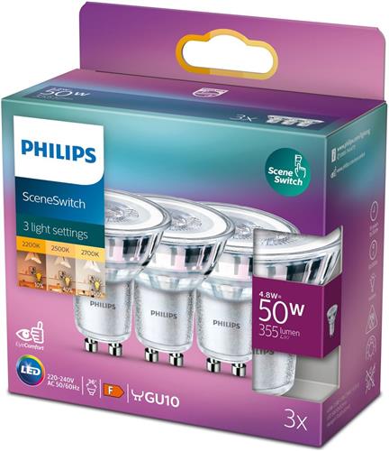 Philips LED Spot SceneSwitch - 50 W - GU10 - warmwit licht - 3 stuks