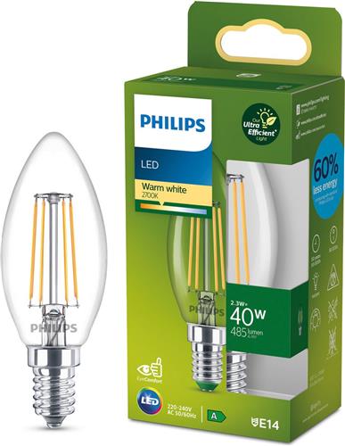 Philips Ultra Efficient LED kaarslamp Transparant - 40 W - E14 - Warmwit licht - Energielabel A