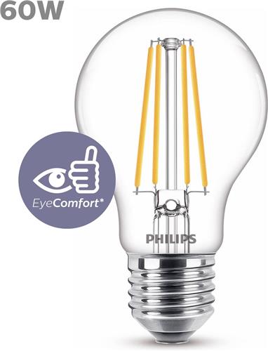 Philips LED lamp E27 lamp Monochroom Lichtbron - Warm wit - 7W = 60W - Ø 6 cm - 1 stuk