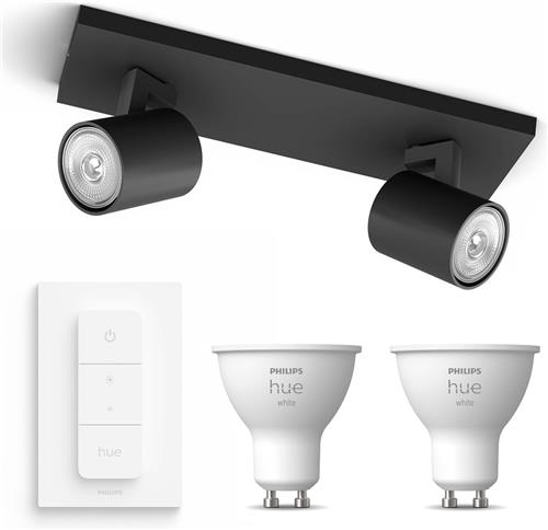 Philips Hue Runner Opbouwspot (Wit) - Warmwit Licht - Incl. Hue Dimmer Switch - Plafondspot met 2 Lichtpunten - GU10 - Hue White