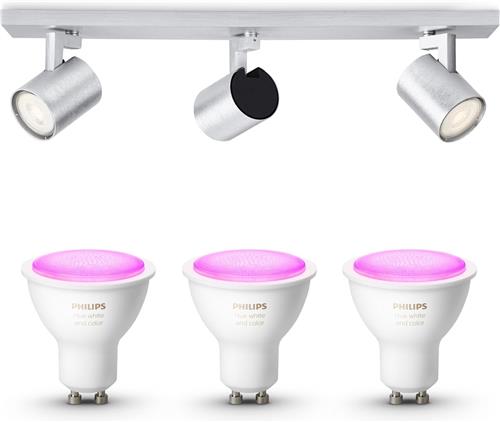 Philips Hue Runner Opbouwspot (Aluminium) - Wit en Gekleurd Licht - Plafondspot met 3 Lichtpunten - GU10 - Hue White and Color Ambiance