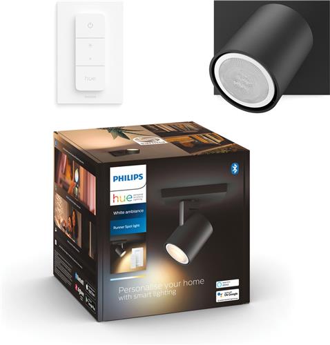 Philips Hue Runner opbouwspot - warm tot koelwit licht - 1-spot - zwart - 1 dimmer switch