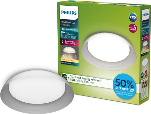 Philips Fleta plafondlamp - Ultra Efficient - SceneSwitch lichttechnologie - 10W - Warmwit licht - Transparant design - Bespaar op energiekosten