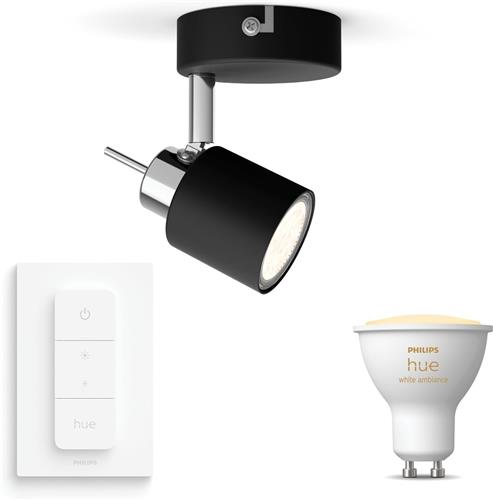 Philips Hue Meranti Opbouwspot (Zwart) - Warm tot Koelwit Licht - Incl. Hue Dimmer Switch - Wandspot of Plafondspot met 1 Lichtpunt - GU10 - Hue White Ambiance