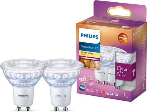 Philips energiezuinige LED Spot - 50 W - GU10 - Dimbaar warmwit licht - 2 stuks - Bespaar op energiekosten