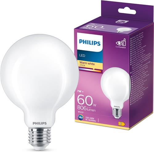 Philips LED lamp E27 Globe Lichtbron - Warm wit - 7W = 60W - Ø 9,5 cm - 1 Stuk