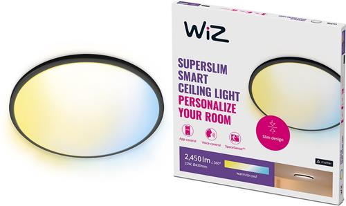 WiZ Plafondlamp SuperSlim Zwart - Slimme LED-Verlichting - Warm- tot Koelwit Licht - Geïntegreerd LED - 22W - Wi-Fi