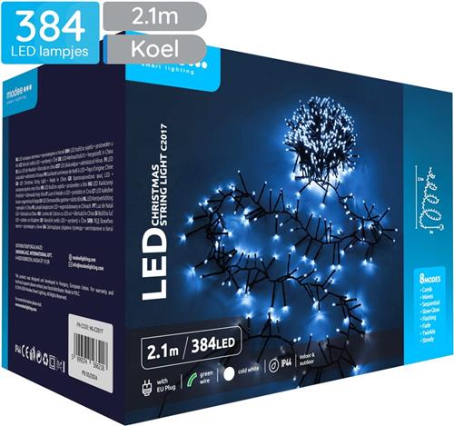 Modee Lichtsnoer Kerst 2.1 Meter - Kerstverlichting voor Buiten en Binnen - 384 LED Lampjes - 8 Lichtstanden - IP44 - 10.000K - Koud Wit Licht - Per stuk