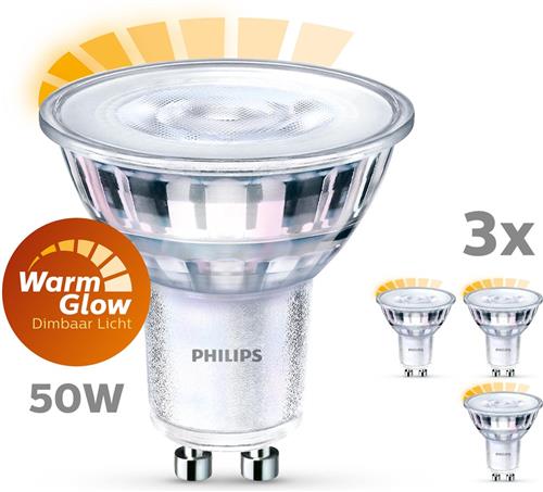 Philips energiezuinige LED Spot - 50 W - GU10 - Dimbaar warmwit licht - 3 stuks - Bespaar op energiekosten