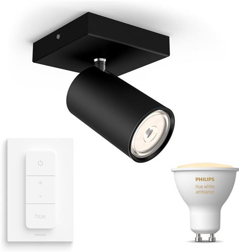 Philips Hue Kosipo Opbouwspot (Zwart) - Warm tot Koelwit Licht - Incl. Hue Dimmer Switch - Wandspot of Plafondspot met 1 Lichtpunt - GU10 - Hue White Ambiance