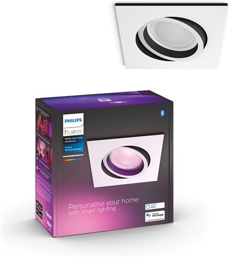 Philips Hue Centura Inbouwspot - White and Color Ambiance - GU10 - Wit - 6W - Vierkant - Bluetooth