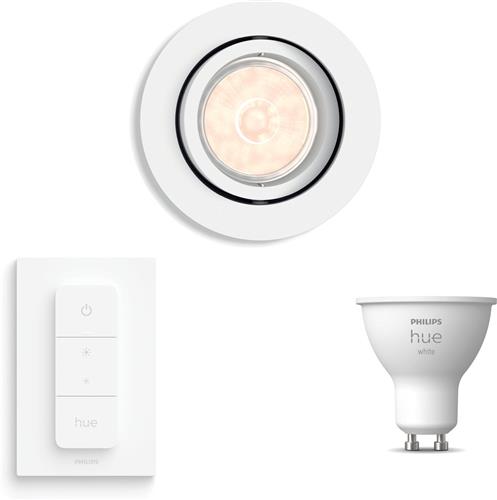 Philips Hue Enneper Inbouwspot (Wit) - Rond - GU10 - Warmwit Licht - Incl. Hue Dimmer Switch - Hue White