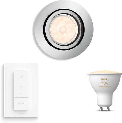 Philips Hue Donegal Inbouwspot (Chroom) - Rond - GU10 - Warm tot Koelwit Licht - Incl. Hue Dimmer Switch - Hue White Ambiance