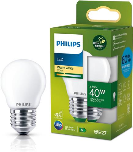 Philips Ultra Efficient LED - Kogellamp - Mat - 40W - E27 fitting - Dimbaar warmwit licht - Energielabel A