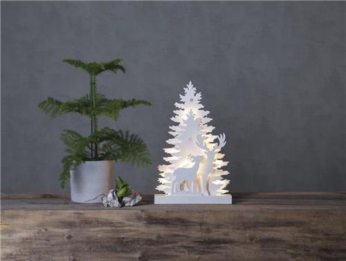 Star Trading Lichtdecoratie winter kerst - bomen & dieren - B 28 cm - H 44 cm - wit - 10 LEDs