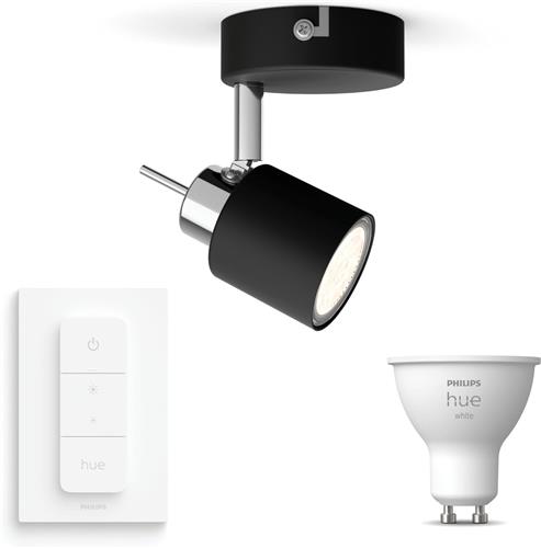 Philips Hue Meranti Opbouwspot (Zwart) - Warmwit Licht - Incl. Hue Dimmer Switch - Wandspot of Plafondspot met 1 Lichtpunt - GU10 - Hue White