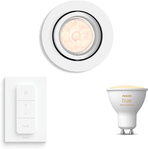 Philips Hue Enneper Inbouwspot (Wit) - Rond - GU10 - Warm tot Koelwit Licht - Incl. Hue Dimmer Switch - Hue White Ambiance