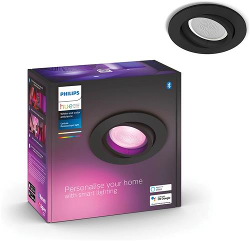 Philips Hue Centura inbouwspot - wit en gekleurd licht - 1-spot - zwart - rond - GU10