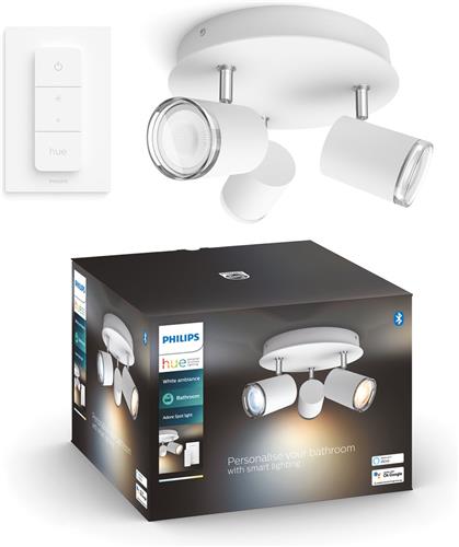 Philips Hue Adore Opbouwspot Badkamer - White Ambiance - GU10 - Wit - 3 x 5,5W - Bluetooth - incl. Dimmer Switch