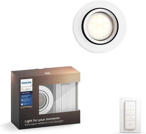 Philips Hue Milliskin recessed Inbouwspot basis - White Ambiance - GU10 - Wit - 6W - Rond - incl. Dimmer Switch