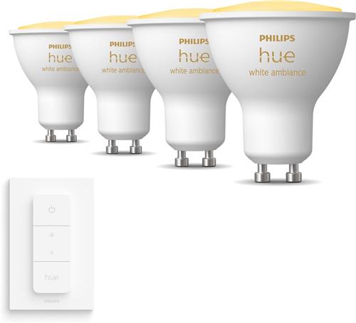 Philips Hue Uitbreidingspakket - White Ambiance - GU10 - 4 lampen incl. Dimmer Switch