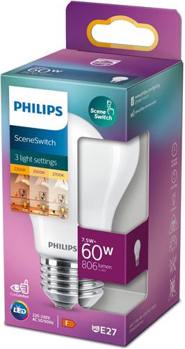 PHILIPS - LED Lamp - SceneSwitch 827 A60 - E27 Fitting - Dimbaar - 1.6W-7.5W - Warm Wit 2200K-2700K | Vervangt 16W-60W