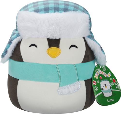 Squishmallows - Luna - Black Penguin W/Teal Hat and Scarf Christmas 19cm pluche