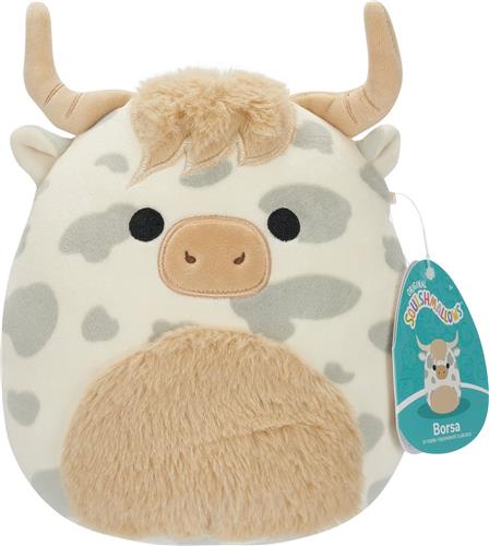 Squishmallows Borsa Grey Spotted Highland Cow 19cm Pluche