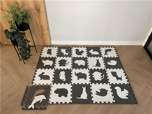 Dieren Foam Puzzel Speelmat Set - 20 Speelmatten - Uitneembare Figuren - Opbergtas - Afwerkranden - Grijs - Wit - Puzzelmat 152x122x1cm