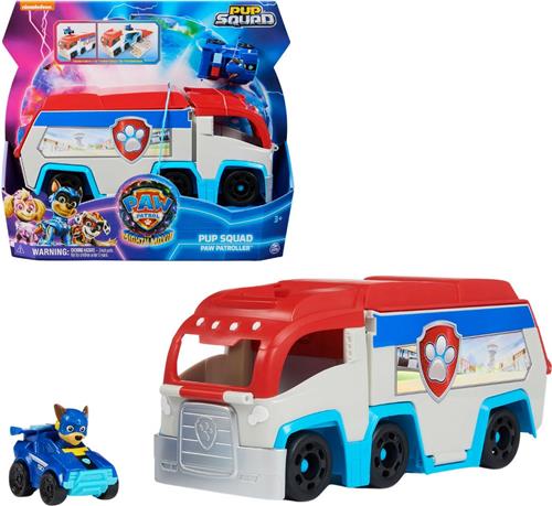 PAW Patrol The Mighty Movie - Pup Squad Patroller speelgoedtruck met Mighty Pups Chase Squad speelgoedauto