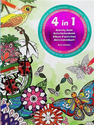 4 in 1 Activiteitenboek volwassenen - kleurboek - kleuren op nummer- zoek de verschillen - kleurplaten - punt naar punt - ANTI STRESS kleur boek dieren bloemen vogels