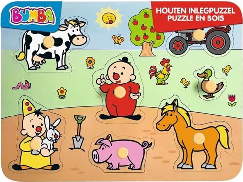 Bumba houten puzzel met nopjes - dieren/boerderij - 7 stukken