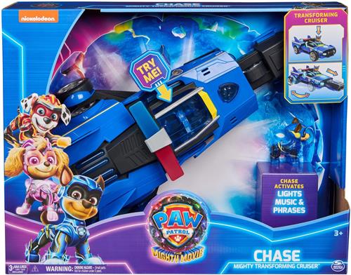 PAW Patrol The Mighty Movie - Chase's Raceauto - Transformerende-speelgoedauto met licht en geluid - inclusief Chase-actiefiguur